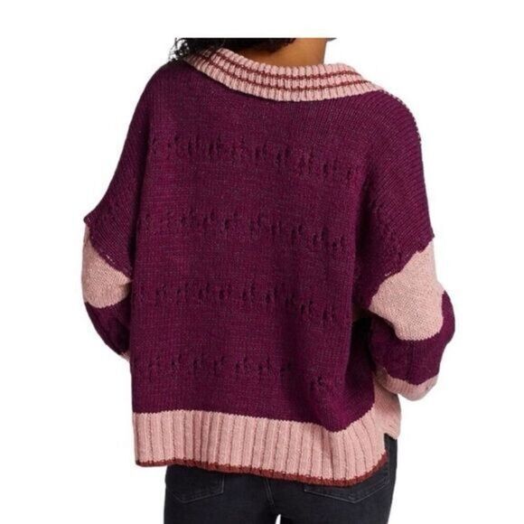 ✨Free People Pembrook Sz Medium Sweater in Moody Pink Combo Striped Cotton✨ - Picture 3 of 12